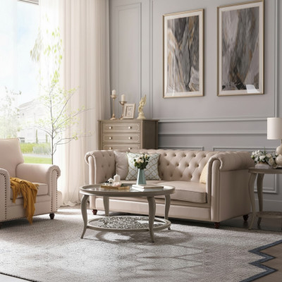 Chesterfield Sofa Set 321 Living Room Landscape Seating Design Couch Sofas Leather Sofa