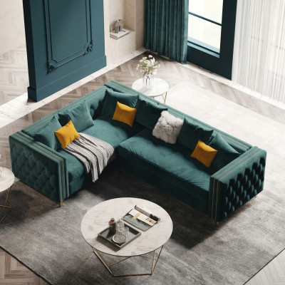 L-shaped sectional corner upholstered sofa couch fabric Chesterfield furniture