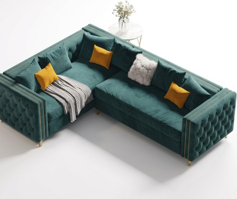 L-shaped sectional corner upholstered sofa couch fabric Chesterfield furniture