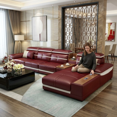 Luxury corner sofa L-shape faux leather corner upholstered sofa seat design couch sofas red new