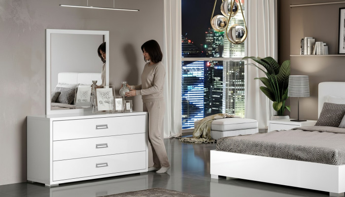 Modern white chest of drawers with mirror