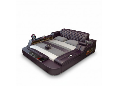 Design XXL Bed Big Beds Leather Hotel Upholstery 180x200 Multifunction Shelf