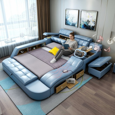 Design Bed XXL Big Leather Hotel Upholstered 180x200 Multifunction Shelf Beds