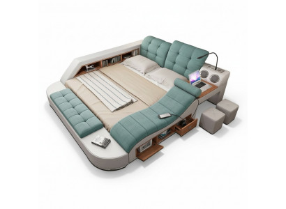 Bed double leather upholstered beds multifunction with massage function new