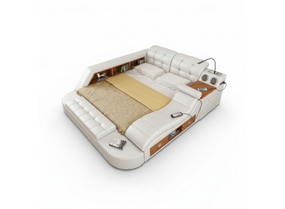 Multifunction Bed Shelf Wardrobe USB Charging Station Double Leather Beds