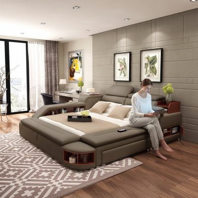 Modern hotel multifunctional USB sound double design leather bed cushion