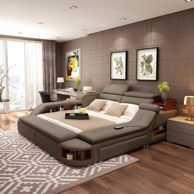 Modern hotel multifunctional USB sound double design leather bed cushion