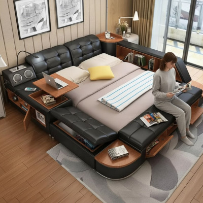Beds Modern Hotel Multifunction Couch Double Luxury Design Leather Bed