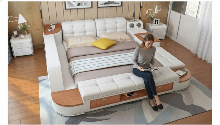 Multifunctional bedroom couch shelves luxury bed leather beds 180x200
