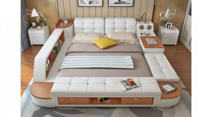Multifunctional bedroom couch shelves luxury bed leather beds 180x200