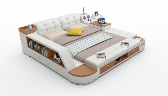 Multifunctional bedroom couch shelves luxury bed leather beds 180x200