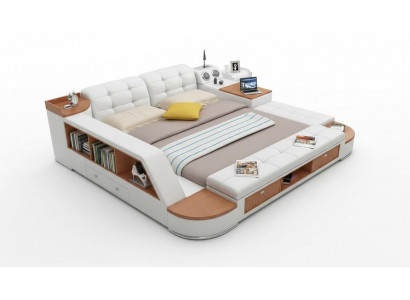 Multifunctional bedroom couch shelves luxury bed leather beds 180x200