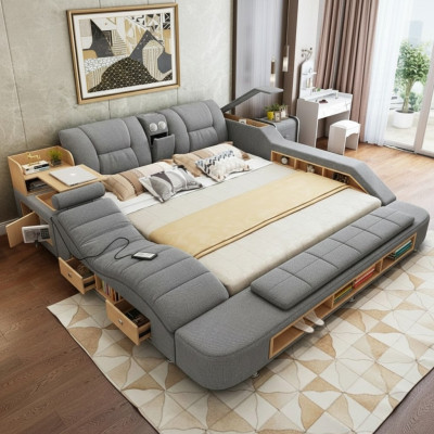 Design leather beds hotel double new multifunctional bed Bluetooth speakers