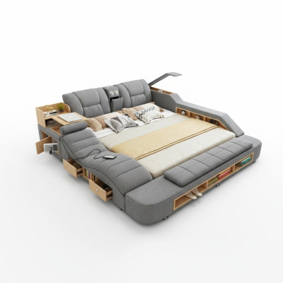Design leather beds hotel double new multifunctional bed Bluetooth speakers