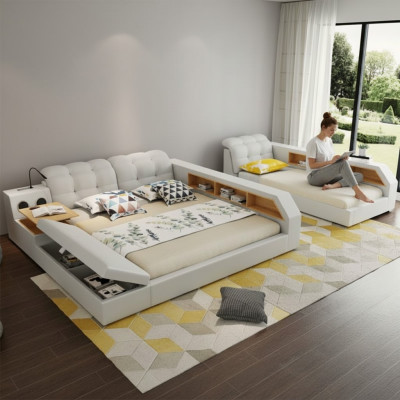 Design leather beds hotel double shelf rack 180x200 multifunction