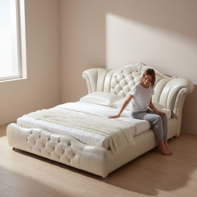 Design Chesterfield Bed Textile Velvet Upholstery Hotel Leather Beds Bedroom