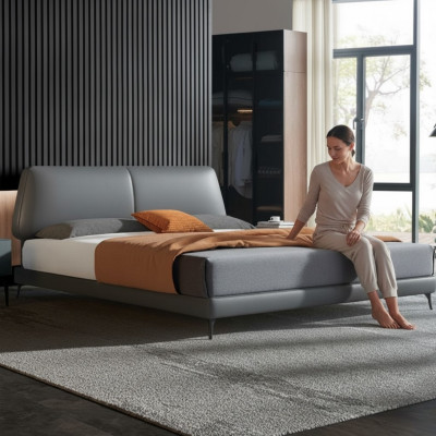 Design luxury double hotel beds marriage leather luxury bedroom bed