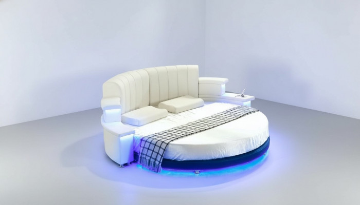 Round bed furniture upholstered beds bedroom furniture leather bed LED