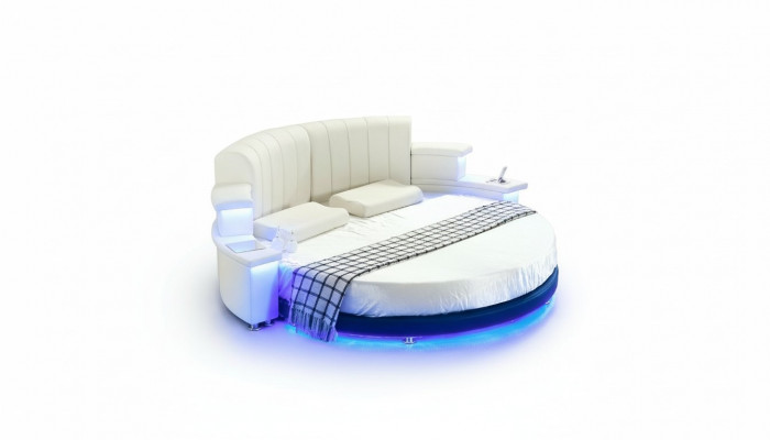 Round bed furniture upholstered beds bedroom furniture leather bed LED