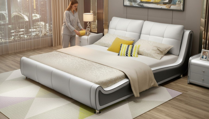 Bed Pillow Design Deco Luxury Double Hotel Beds Marriage Sleep Room Leather