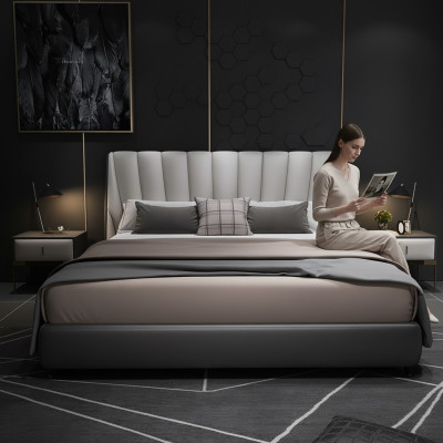 Luxury double hotel beds 180x200cm bedroom gray leather bed