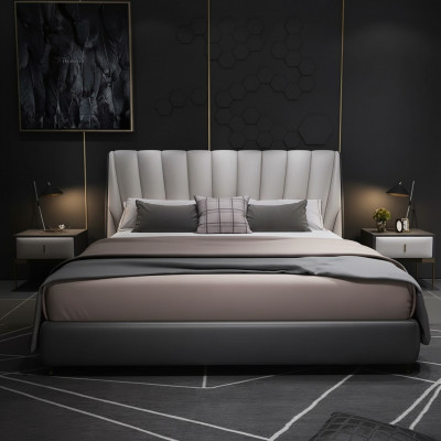 Luxury double hotel beds 180x200cm bedroom gray leather bed