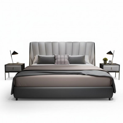 Luxury double hotel beds 180x200cm bedroom gray leather bed