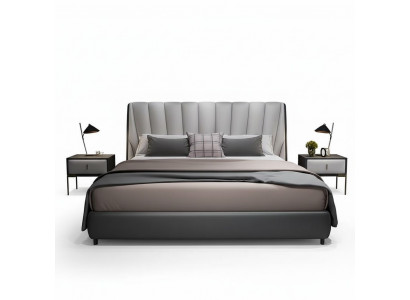 Luxury double hotel beds 180x200cm bedroom gray leather bed