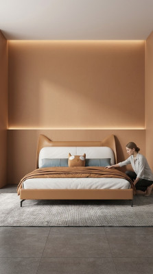 Modern hotel leather fabric double bed 160x200cm designer double bed