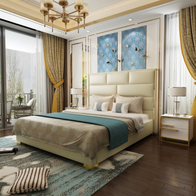 Designer double bed bed bedroom beds leather hotel luxury upholstery