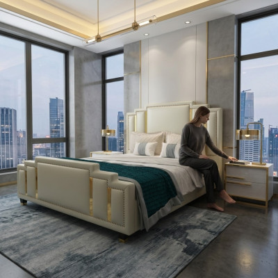Beds double sleep room luxury marriage hotel designer bed 180x200 leather