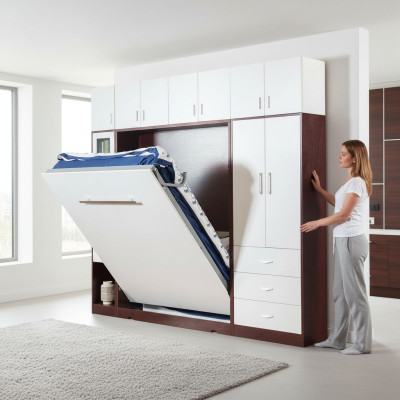 Wardrobe, bed, wall cabinet, beds, wall unit, bedroom, guest room, furniture, shelf