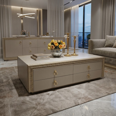 Classic coffee table wood carved luxury design Italian furniture new