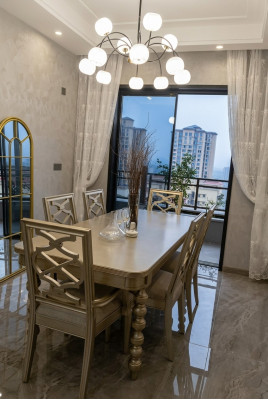 Dining room set, dining group, wood table, tables, 7-piece complete set, 6 chairs, dining table.
