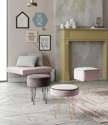 Stool 3x Pouf Pouf Seat Ottoman Textile Fabric Footstool Ottoman Italy