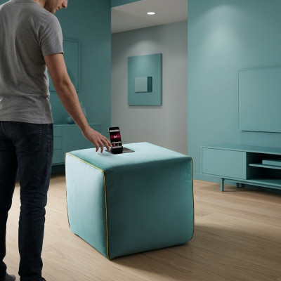 Stool Charging Station Mobile Phone Upholstered Stool Seat Stool Ottoman Pouf Footstool