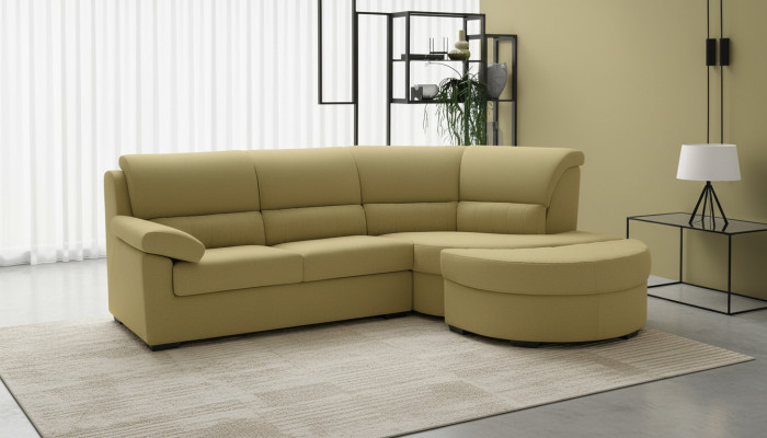 Italian furniture, textile, yellow modern luxury corner couch, L-shape, noble modern Alfitalia.