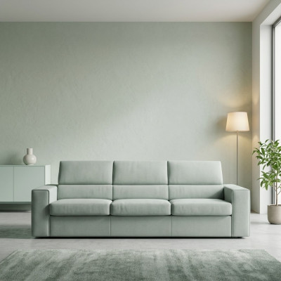 Modern luxury design sofa, 3-seater furniture, upholstery light green textile wood alfitalia