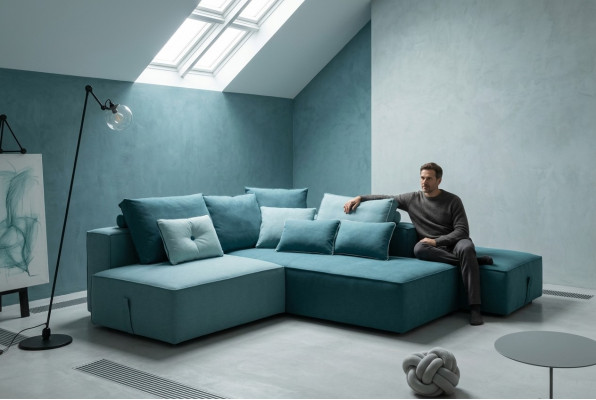 Designer sofa couch corner stool upholstered set living room L-shape modern alfitalia