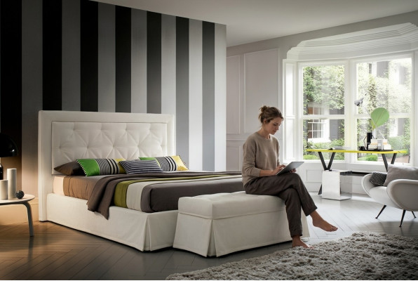 Chesterfield Beds 180x200cm Bedroom Textile Fabric Bed Design Luxury Hotel