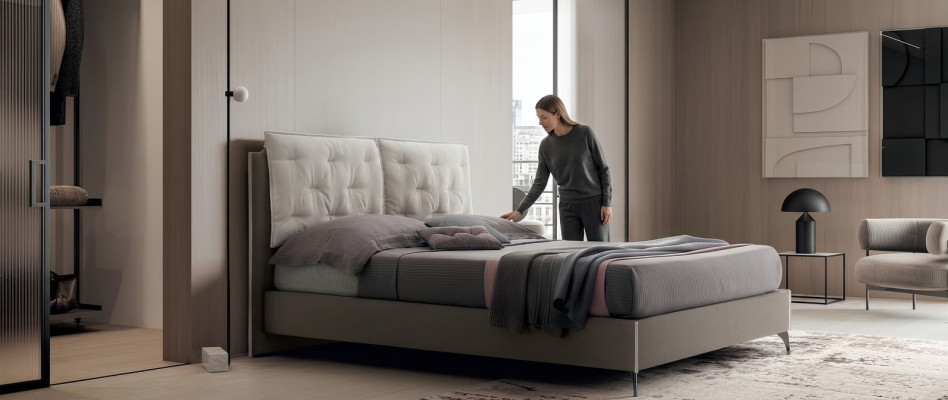Designer bed bedroom beds textile hotel luxury fabric upholstery seat Italy