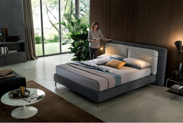 Double hotel beds bedroom textile bed upholstery design luxury wood Italy