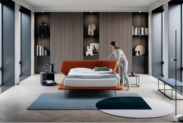 Double bed design upholstered bedroom 200x200cm modern wood bed Italy