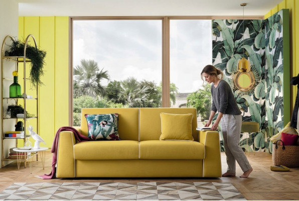 Design Living Room Yellow Sofa 3-Seater Alfitalia Fabric Couch Sofa Upholstery Sofas