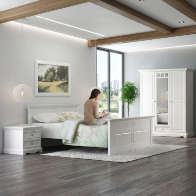Solid Wood Farmer's Bed 180x200 cm Wooden Bed Bedroom Furniture White Country House