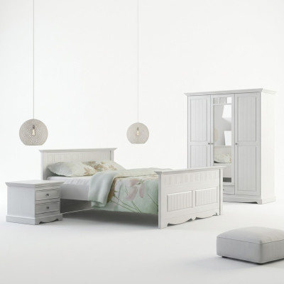 Solid Wood Farmer's Bed 180x200 cm Wooden Bed Bedroom Furniture White Country House
