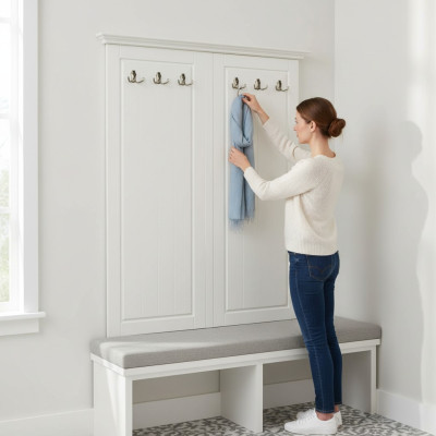 Country style coat rack wall wardrobe wood coat hanger white new