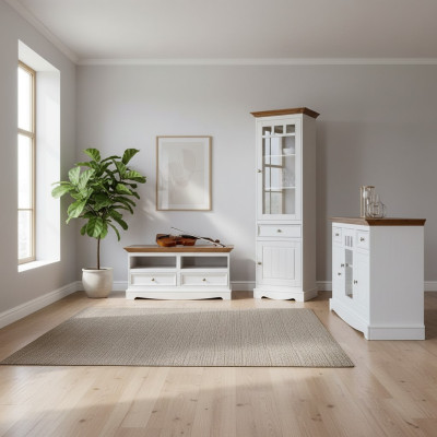 Living room wall unit display cabinet country house designer furniture 3-piece set chest of drawers TV sideboard wood