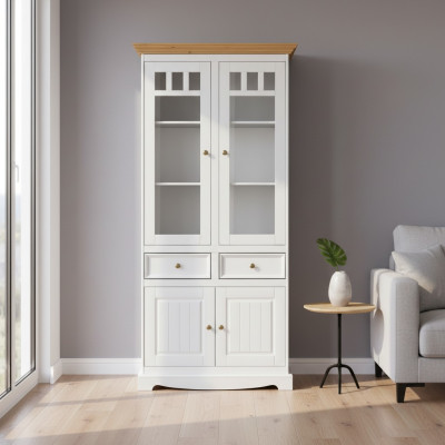 Classic living room furniture white brown wood showcase display cabinet furniture
