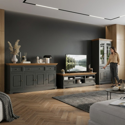Living room wall unit wood dresser + TV sideboard Italian country house furniture 3-piece set new